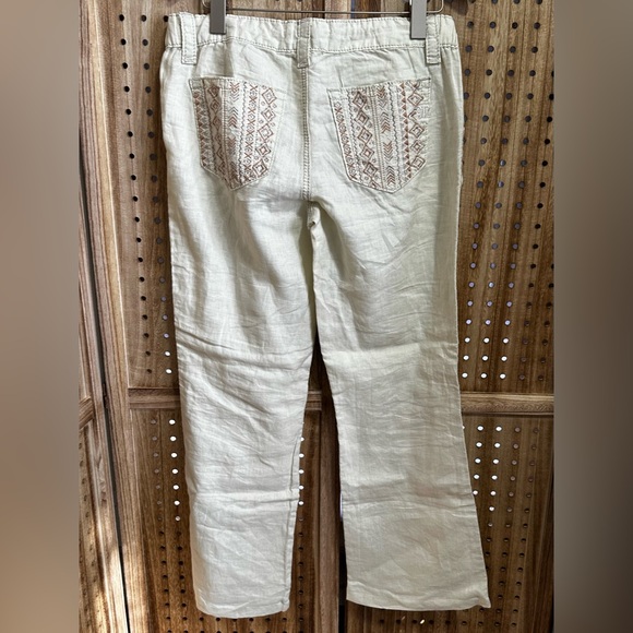 GUC Miss Me Jeans Cream 100% Linen Embroidered Drawstring Wide Leg Size Medium - Picture 8 of 9